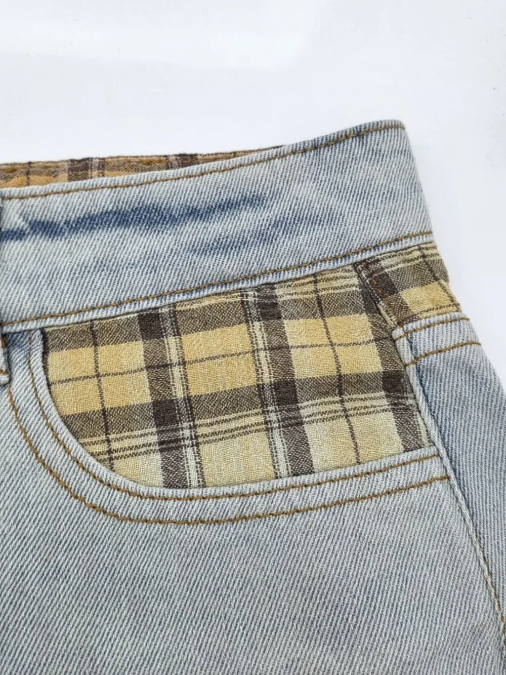 POL Womens Jean Shorts Size Large Patchwork Cut Off Button Fly Distressed Denim